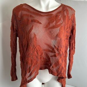Free People rust hi-lo mesh front long sleeve oversized swing top XS